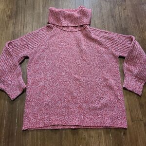 NINE WEST red variegated loose turtleneck sweater. Balloon/lantern sleeves. Sz L